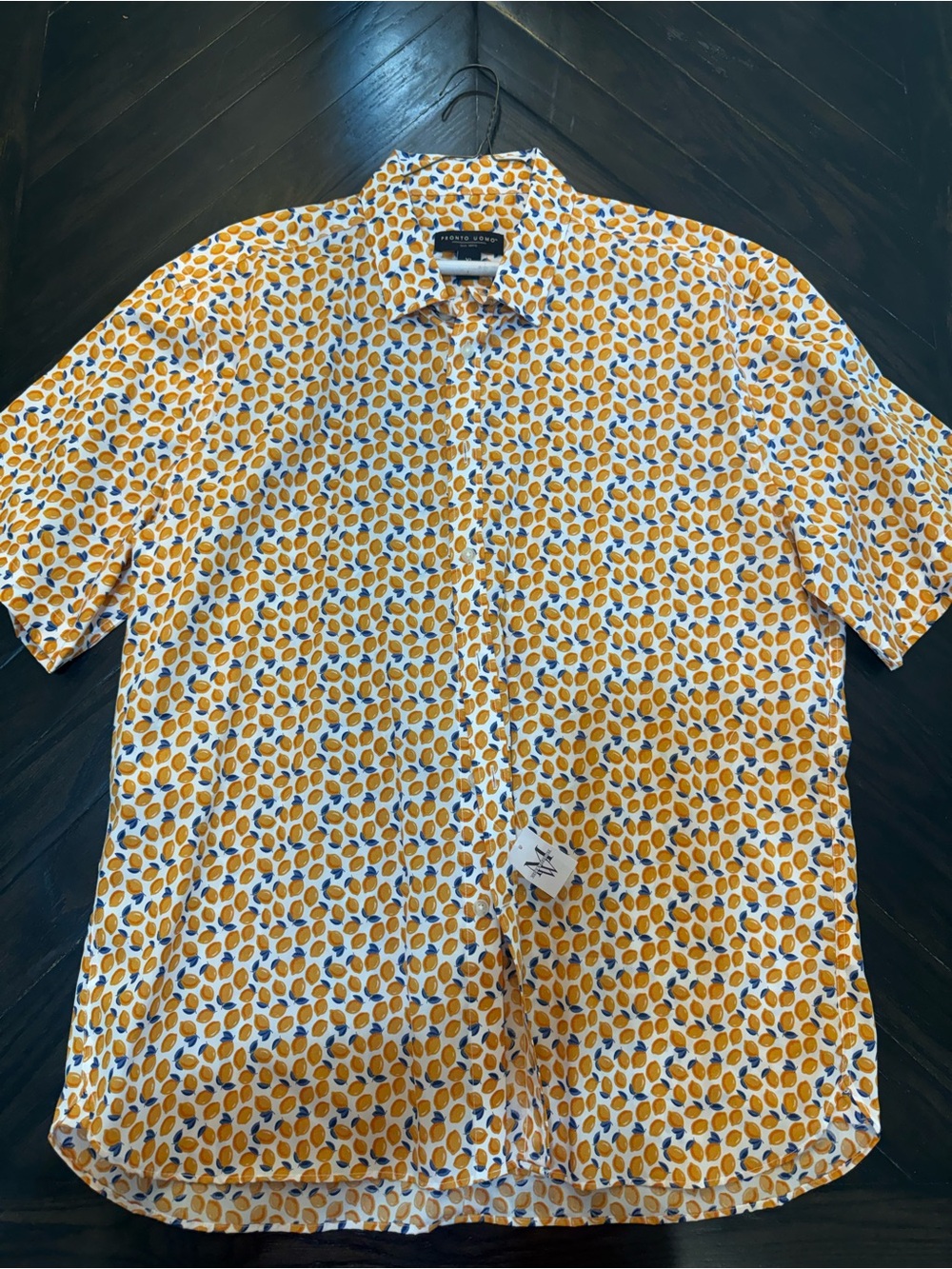 Pronto Uomo Short-Sleeve Button-Down Shirt in Yellow and Blue Leaf Print